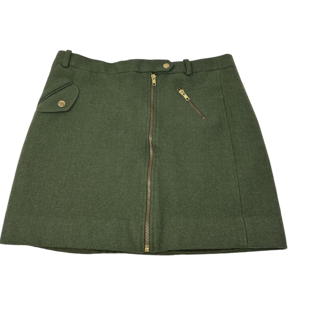 J.Crew Moto Style Evergreen Gold Hardware Wool Women's Mini Lined Skirt